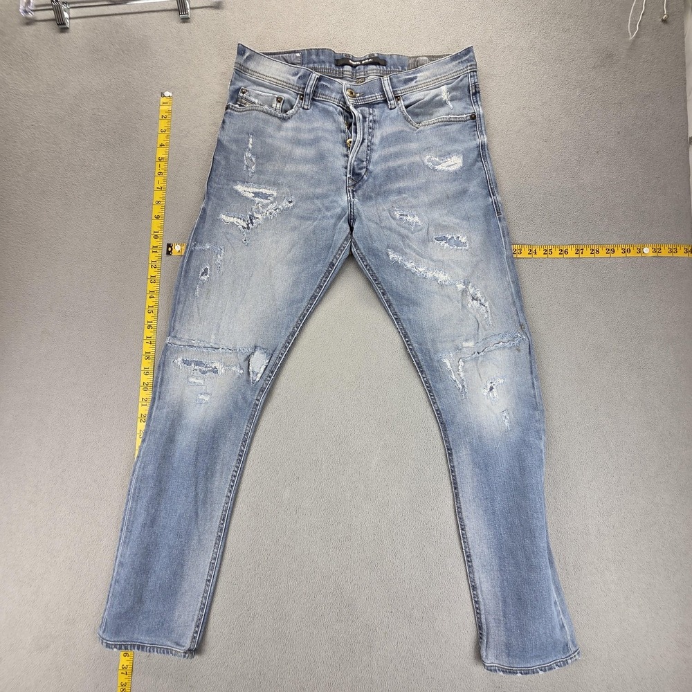 Diesel Jeans‎ Mens 29x32 Blue Tepphar Slim Carrot Distressed Button Fly 084LR